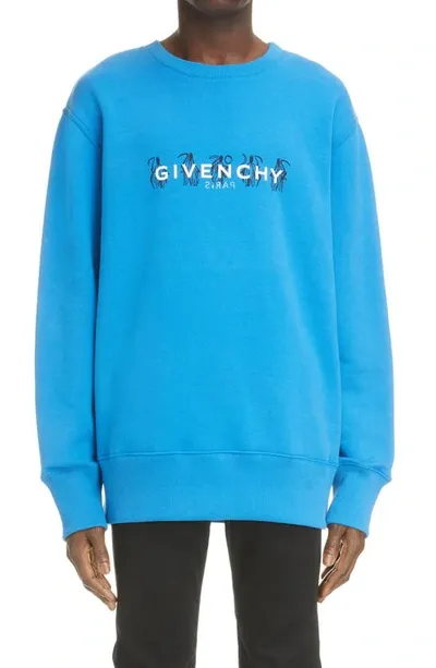 Givenchy X Josh Smith Reaper Oversize Crewneck Sweashirt In Blue