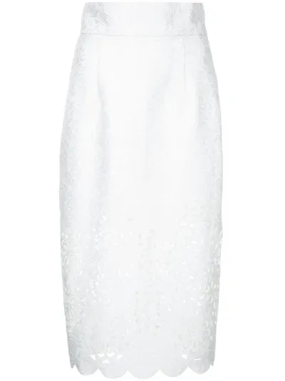 Bambah Cut Out Detail Scalloped Pencil Skirt In White