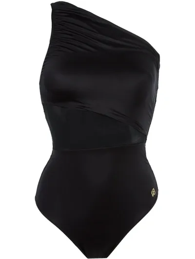 Brigitte One Shoulder Draped Swimsuit In Black