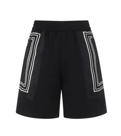 Versace La Greca Cotton Bermuda Shorts In Black