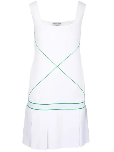 Bottega Veneta Pleated Embroidered Knitted Mini Dress In White