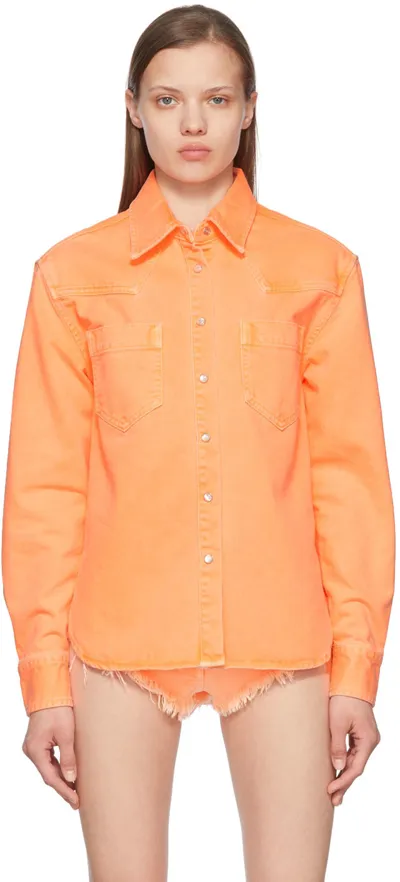 Palm Angels Curved Logo Denim Shirt In Orange