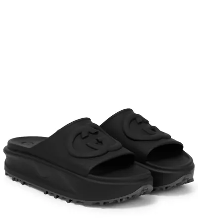 Gucci Gg Rubber Slides In Black