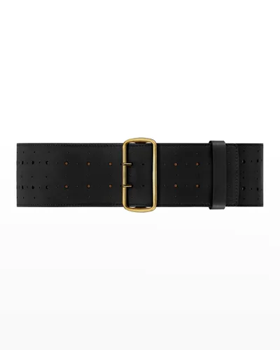 Vaincourt Paris La Celeste Perforated Wide Leather Belt In Black