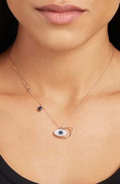 Swarovski Rose Gold-tone Crystal Evil-eye 14-7/8" Pendant Necklace