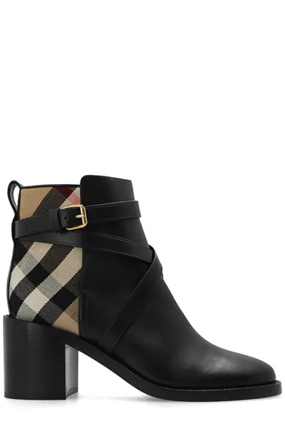 Burberry Pryle Check Block Heel Bootie In Black Arch