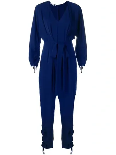 Stella Mccartney Liliana V-neck Button-front Tie-waist Peplum Slim Leg Jumpsuit In Blue