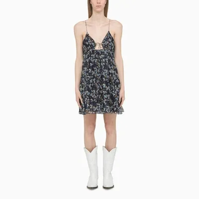 Dsquared2 Floral-print Mini Dress In Silk In Blue