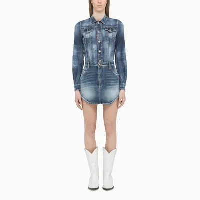 Dsquared2 Blue Denim Mini Dress In Light Blue