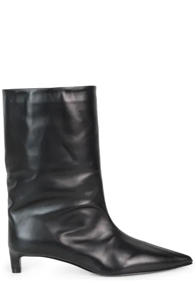 Jil Sander Half Leather Kitten-heel Mid Boots In Black