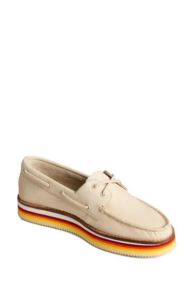 Sperry Platform Boat Shoe In Ivory