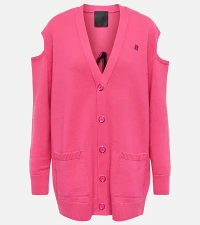 Givenchy Cutout Intarsia Wool And Cashmere-blend Cardigan In Pink Black