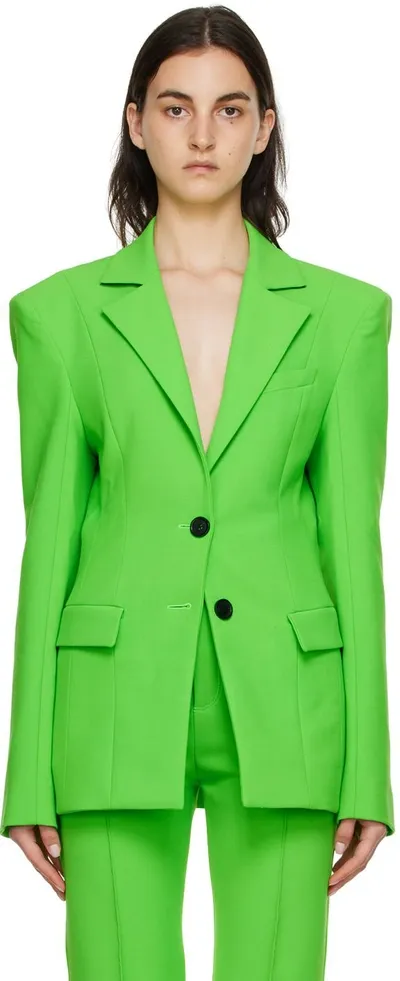 Kwaidan Editions Padded-shouldered Single-breasted Woven Jacket In Neon Green