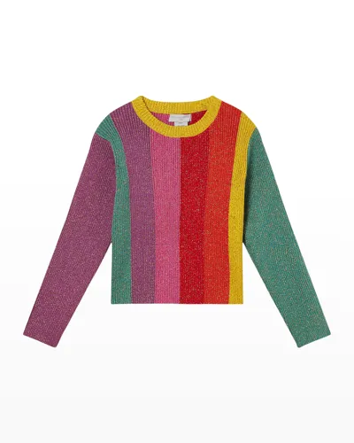 Stella Mccartney Kids Multicolored Striped Cotton And Lurex Sweater In Pink