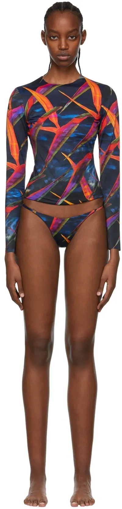 Louisa Ballou Black Surfer's Paradise Printed Bikini - Women's - Spandex/elastane/recycled Polyamide In Blue