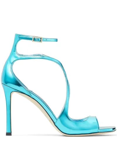 Jimmy Choo Blue Azia 95 Metallic Leather Sandals