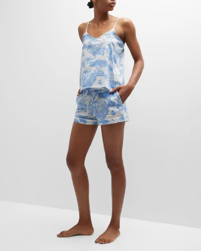 Desmond & Dempsey Printed Organic Cotton-voile Pajama Set In Blue