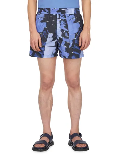 Ferragamo Palm Print Swimming Costume In Blau