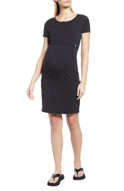 Modern Eternity Maternity/nursing Henley Dress In Jet Black