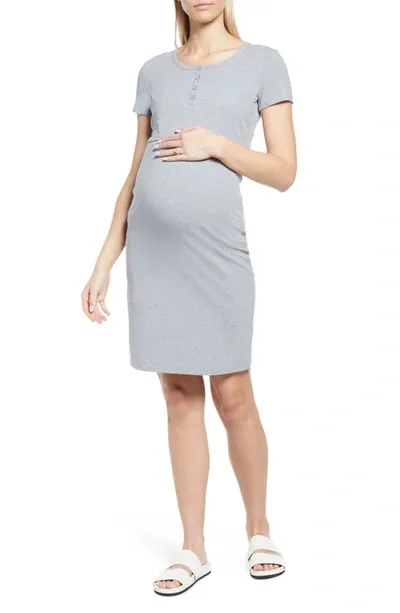 Modern Eternity Maternity/nursing Henley Dress In Grey Mix Melange