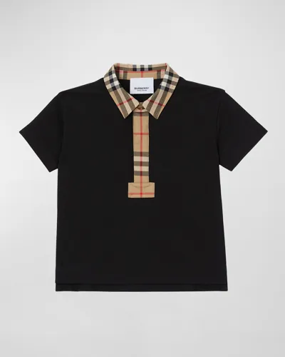 Burberry Kids' Johane Vintage Check-print Cotton Polo Shirt 6 Months-2 Years In Black