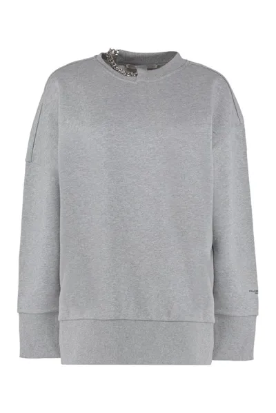 Stella Mccartney Falabella Chain Detail Cotton Sweatshirt In Light Grey Melange