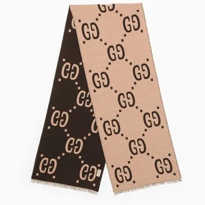 Gucci Beige/brown Gg Jacquard Scarf