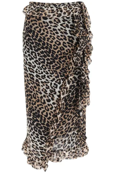 Ganni Leopard-print Wrap Midi Skirt