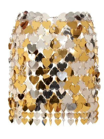 Rabanne Heart Paillette-embellished Mini Skirt In Silver Gold