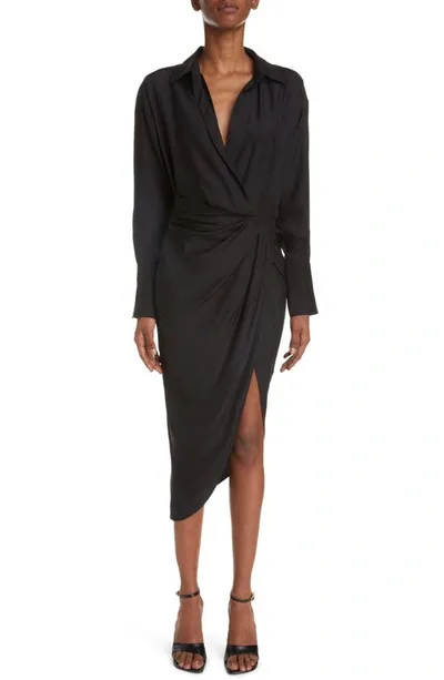 Gauge81 Puno Draped Midi Shirt Dress In Black