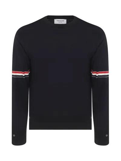 Thom Browne Logo Armbands Knit Wool Sweater In 415 Navy