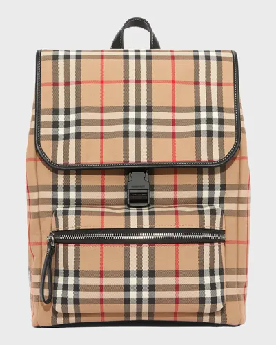 Burberry Kid's Dewey Vintage Check Backpack In Archive Beige