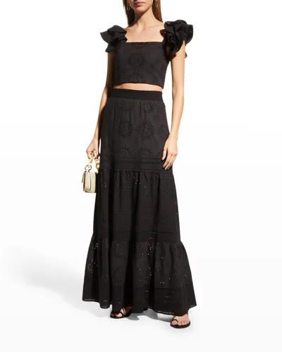 Alice And Olivia Tawny Cropped Broderie Anglaise Cotton And Linen-blend Top In Black