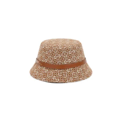 Loewe Leather-trimmed Cotton-blend Jacquard Bucket Hat In Buff