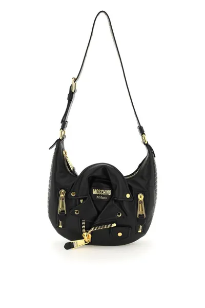 Moschino Logo-plaque Leather Shoulder Bag In Black