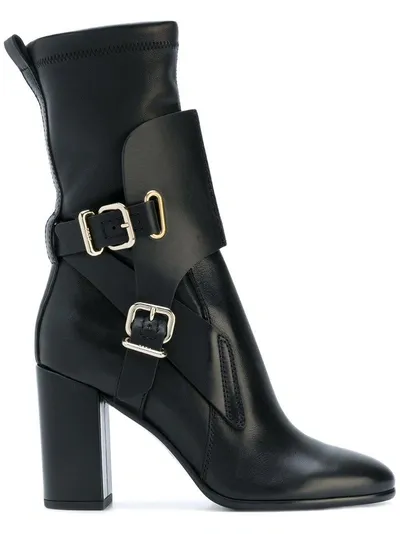 Tod's Buckled Midi Boots In Black