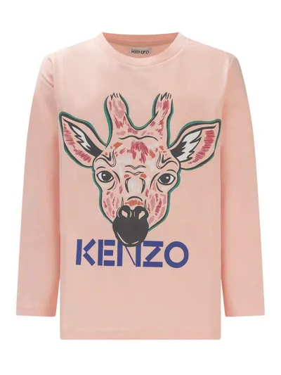 Kenzo Kids' Pink Giraffe Logo Print Cotton T-shirt