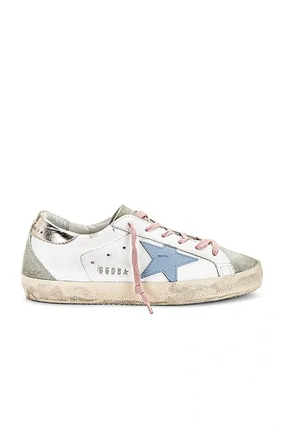 Golden Goose Super-star Leather Sneakers In White/ice/powder Blue