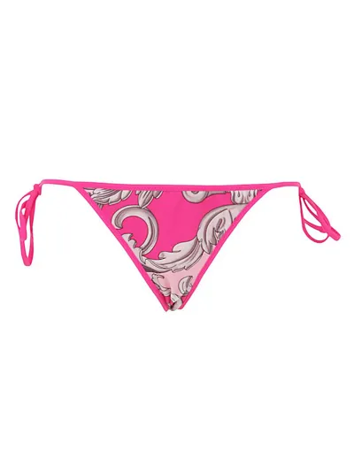 Versace Silver Baroque Reversible Bikini Bottoms In Pink