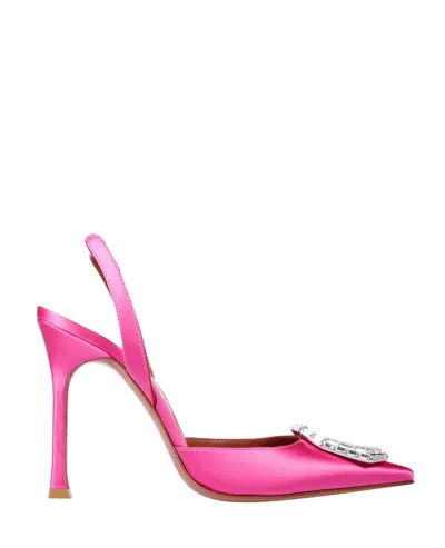 Amina Muaddi Camelia Crystal-embellished Satin Slingback Pumps In Pink