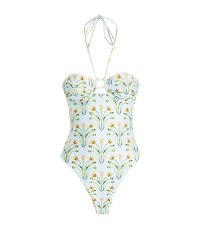 Agua By Agua Bendita + Net Sustain Sándalo Embroidered Recycled Halterneck Swimsuit In Print