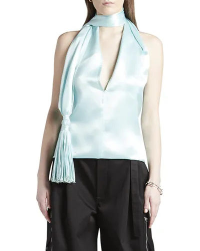 Bottega Veneta Scarf-halter Chintzed Cupro Top In Blue