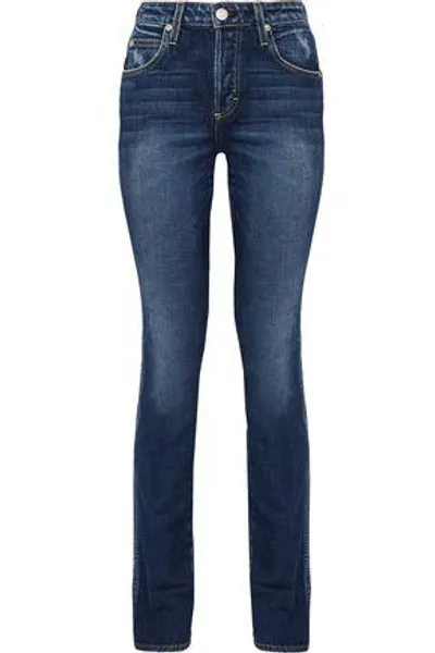 Amo Darlin High-rise Distressed Straight-leg Jeans In Dark Denim