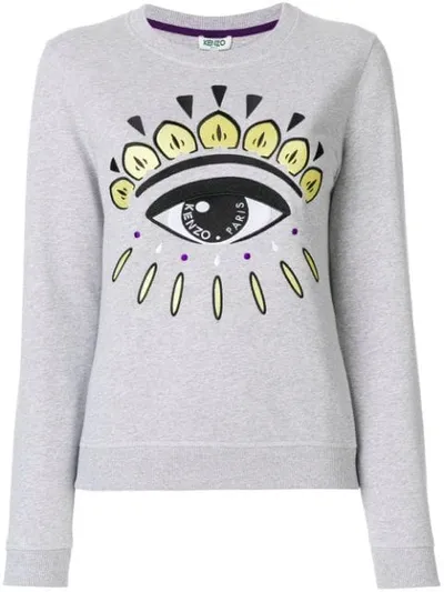 Kenzo Embroidered Eye Grey Cotton Sweatshirt In Pale Grey