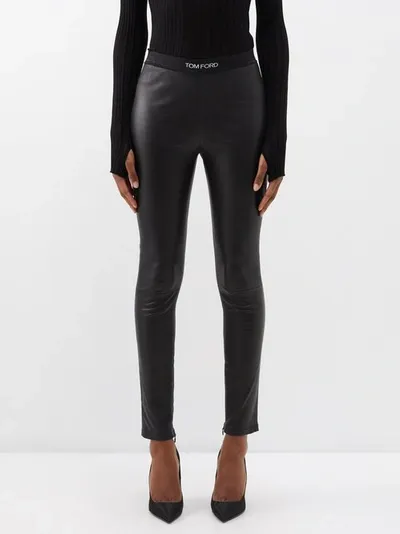 Tom Ford Logo Leather Leggings In Black