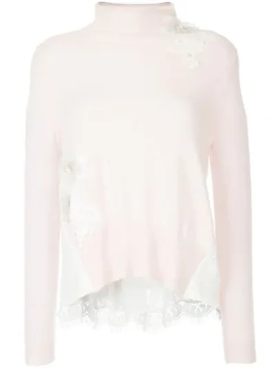 Onefifteen Floral Lace Patch Sweater In Pink