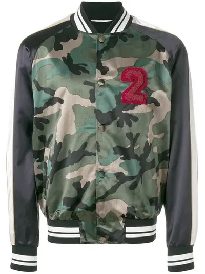 Valentino Beaded Logo Camo Satin Bomber Jacket In Camouflage