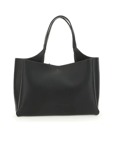 Tod's T Timeless Logo Plaque Medium Tote Bag In Black