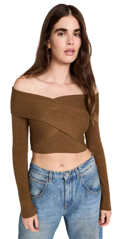 Jonathan Simkhai Standard Darla Recycled Rib Off Shoulder Top In Brown