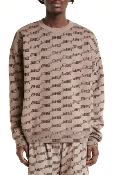 Balenciaga Licence Bb Logo Jumper In Beige Brown